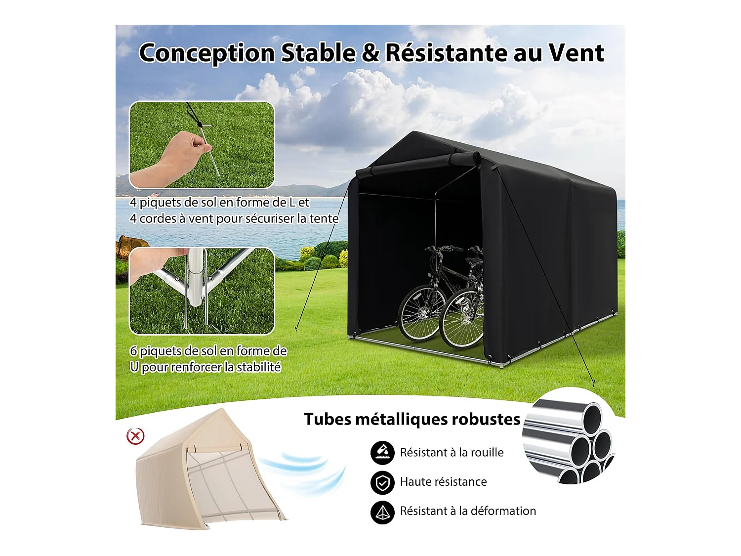 Abri de Vélos Extérieur de 160 x 218 x 164 cm, Abri de Garage Portable pour Vélos avec Porte à Fermeture Éclair Enroulable, Bache Motos pour Terrasse Jardin Cour, Gris Foncé