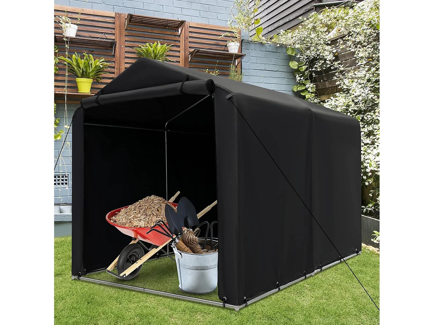 Abri de Vélos Extérieur de 160 x 218 x 164 cm, Abri de Garage Portable pour Vélos avec Porte à Fermeture Éclair Enroulable, Bache Motos pour Terrasse Jardin Cour, Gris Foncé