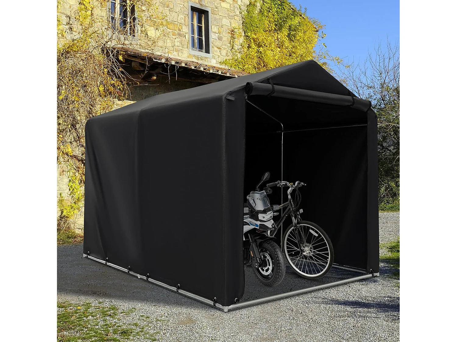 Abri de Vélos Extérieur de 160 x 218 x 164 cm, Abri de Garage Portable pour Vélos avec Porte à Fermeture Éclair Enroulable, Bache Motos pour Terrasse Jardin Cour, Gris Foncé