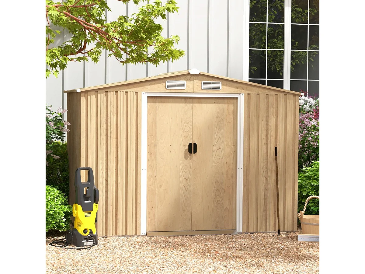 Tuinhuis van 5 m² in gegalvaniseerd staal, anti-uv, 259 x 196 x 184 cm, tuinhuisje met fundering en schuifdeur, leuning, 4 ventilatiegaten, 4 handschoenen inbegrepen