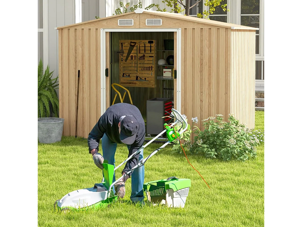 Tuinhuis van 5 m² in gegalvaniseerd staal, anti-uv, 259 x 196 x 184 cm, tuinhuisje met fundering en schuifdeur, leuning, 4 ventilatiegaten, 4 handschoenen inbegrepen