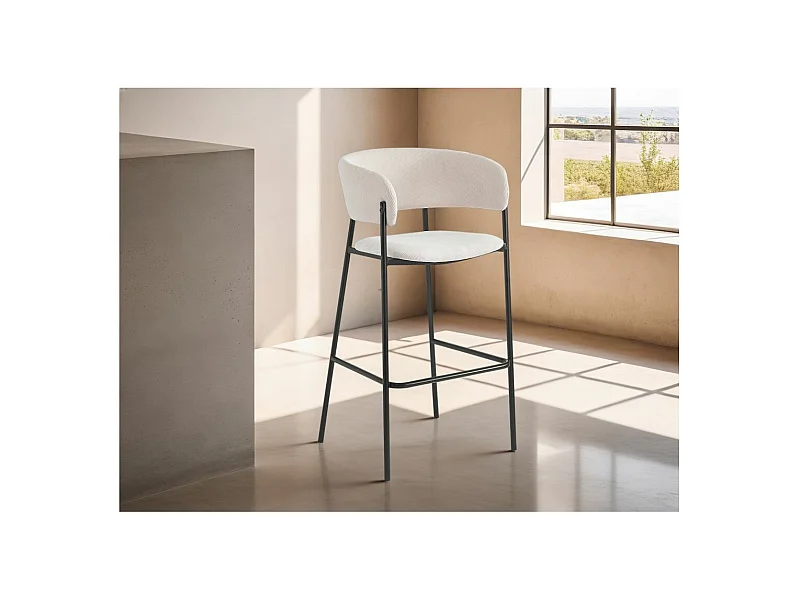 Lot de 4 tabourets de bar BOLD en velours côtelé avec pieds noirs - Beige