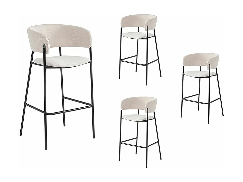 Lot de 4 tabourets de bar BOLD en velours côtelé avec pieds noirs - Beige