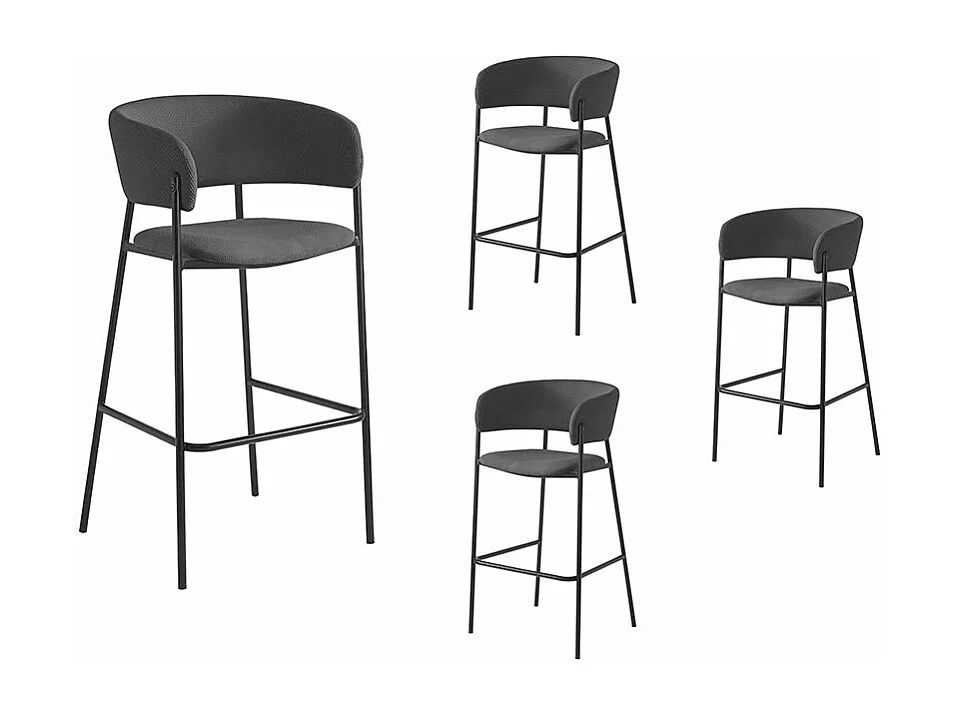 Lot de 4 tabourets de bar BOLD en velours côtelé avec pieds noirs - Gris anthracite