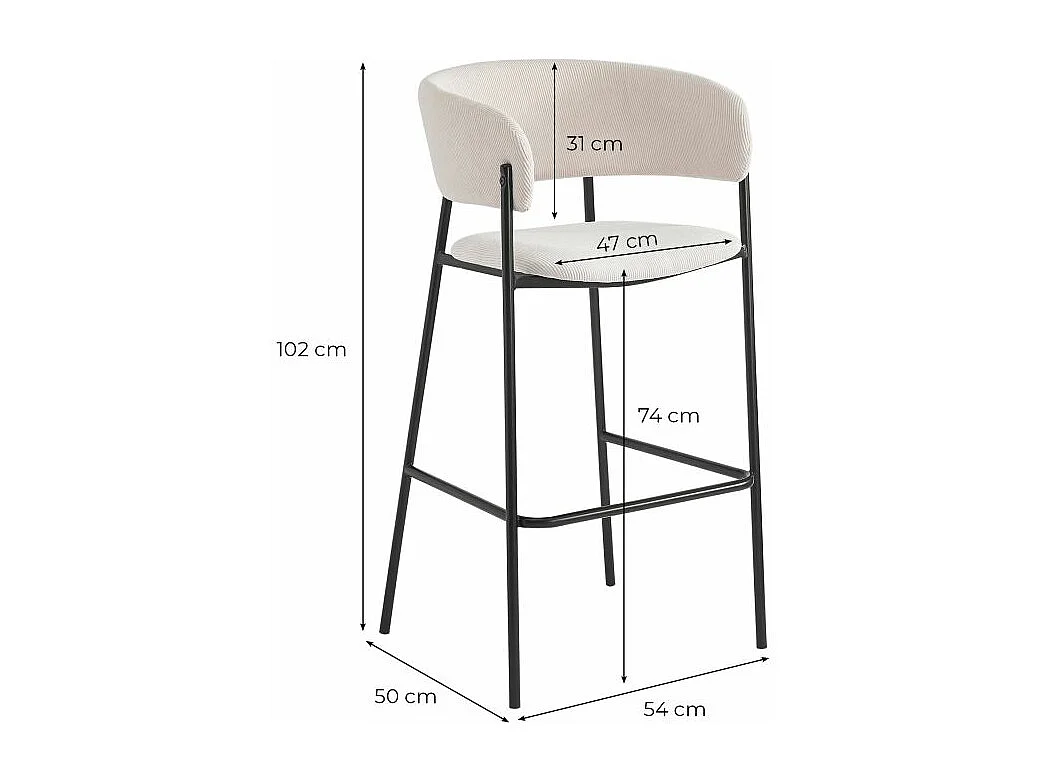 Lot de 4 tabourets de bar BOLD en velours côtelé avec pieds noirs - Gris anthracite