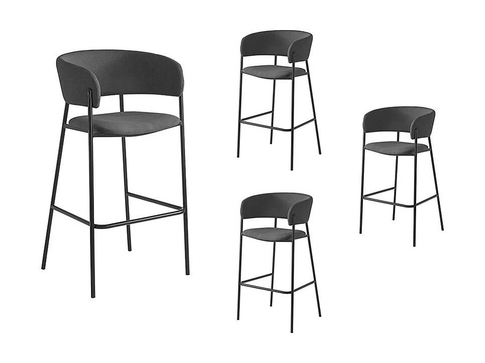 Lot de 4 tabourets de bar BOLD en velours côtelé avec pieds noirs - Gris anthracite
