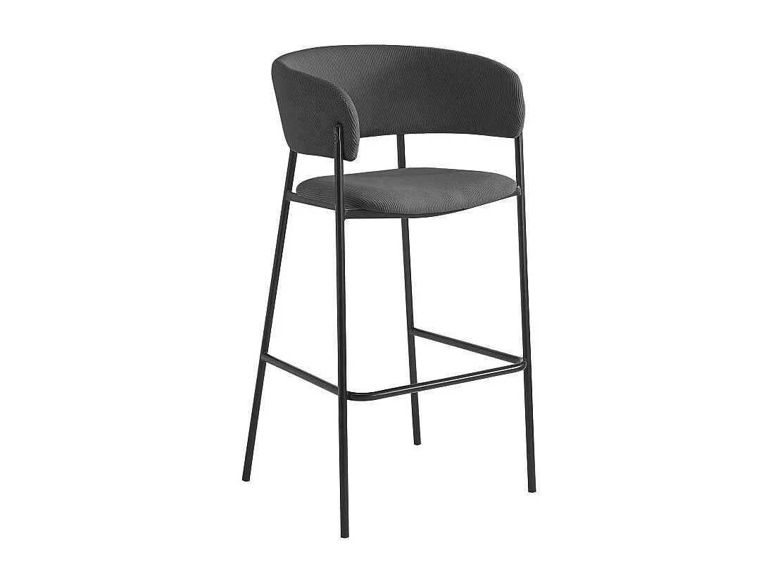 Lot de 4 tabourets de bar BOLD en velours côtelé avec pieds noirs - Gris anthracite