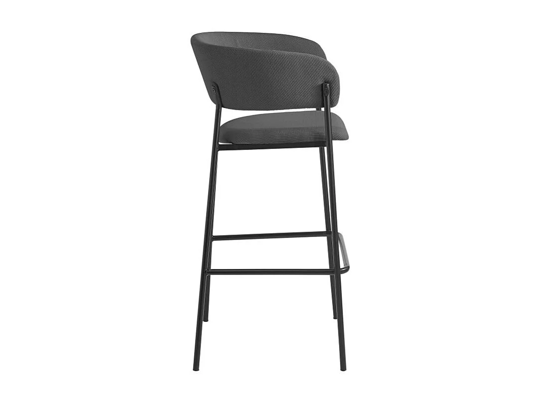 Lot de 4 tabourets de bar BOLD en velours côtelé avec pieds noirs - Gris anthracite