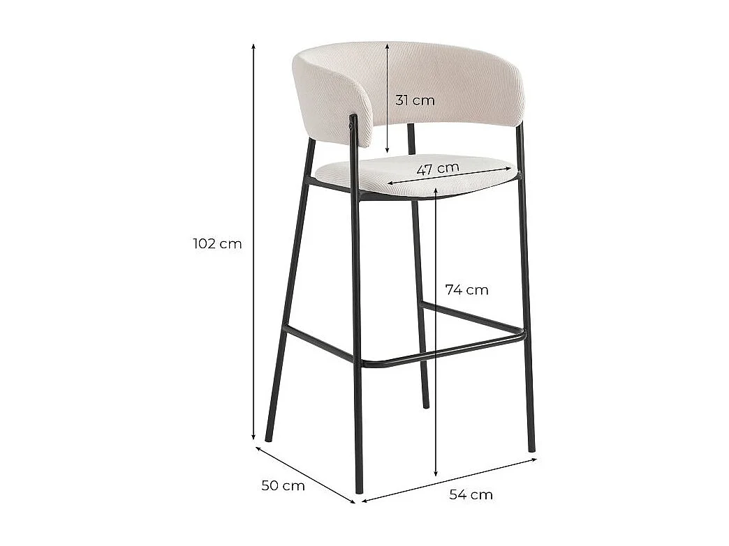 Lot de 4 tabourets de bar BOLD en velours côtelé avec pieds noirs - Gris anthracite