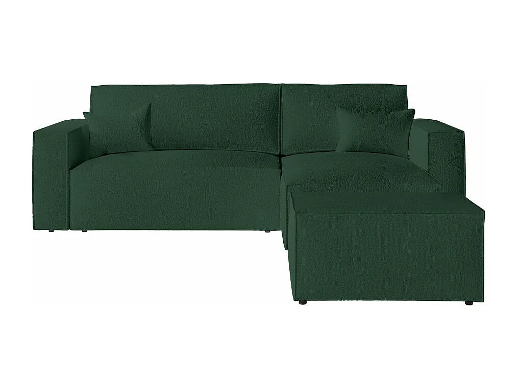 Pack - Clarisse - Canapé d'angle convertible réversible avec pouf en tissu bouclette - Vert - L269 x 159 x 89cm - Loungitude