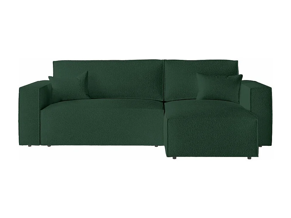 Pack - Clarisse - Canapé d'angle convertible réversible avec pouf en tissu bouclette - Vert - L269 x 159 x 89cm - Loungitude