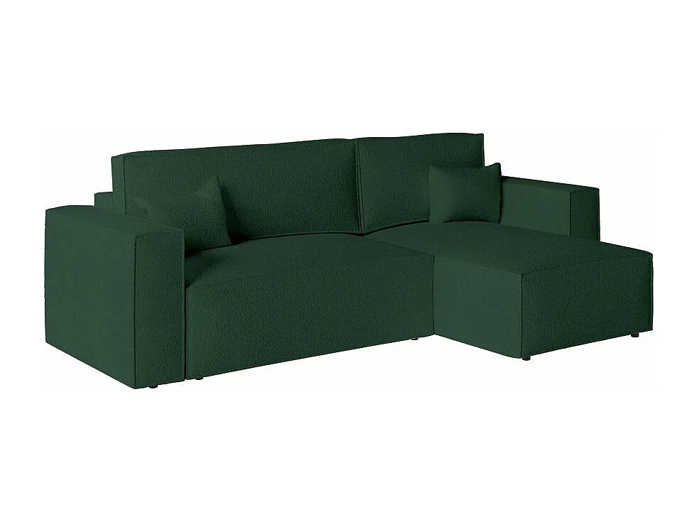Pack - Clarisse - Canapé d'angle convertible réversible avec pouf en tissu bouclette - Vert - L269 x 159 x 89cm - Loungitude