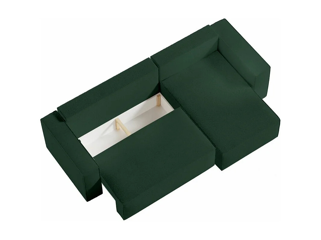 Pack - Clarisse - Canapé d'angle convertible réversible avec pouf en tissu bouclette - Vert - L269 x 159 x 89cm - Loungitude