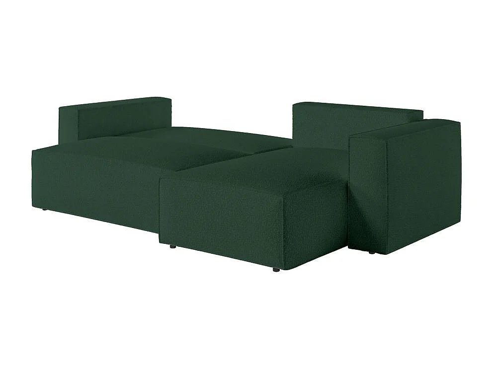 Pack - Clarisse - Canapé d'angle convertible réversible avec pouf en tissu bouclette - Vert - L269 x 159 x 89cm - Loungitude