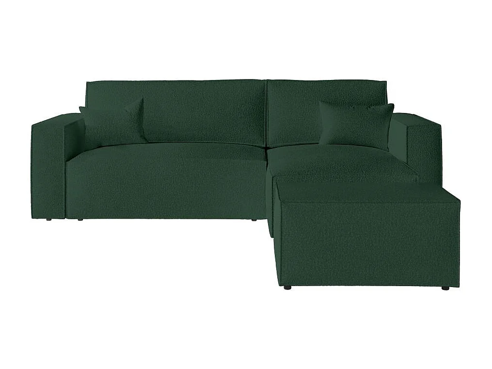 Pack - Clarisse - Canapé d'angle convertible réversible avec pouf en tissu bouclette - Vert - L269 x 159 x 89cm - Loungitude