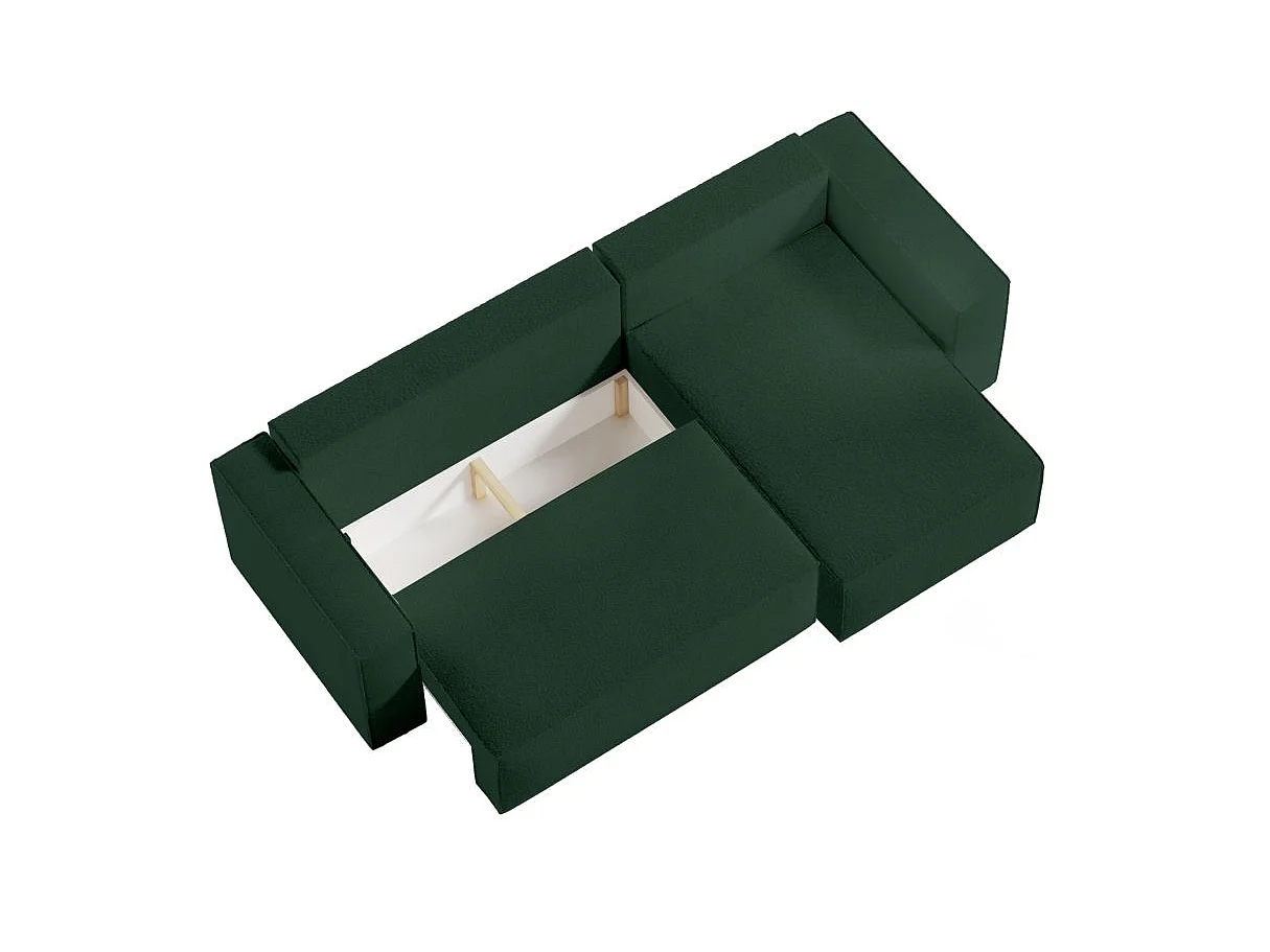 Canapé d'angle convertible 4 places avec pouf en tissu vert