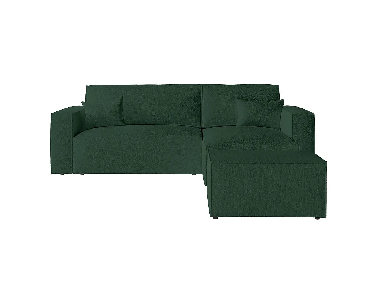 Canapé d'angle convertible 4 places avec pouf en tissu vert