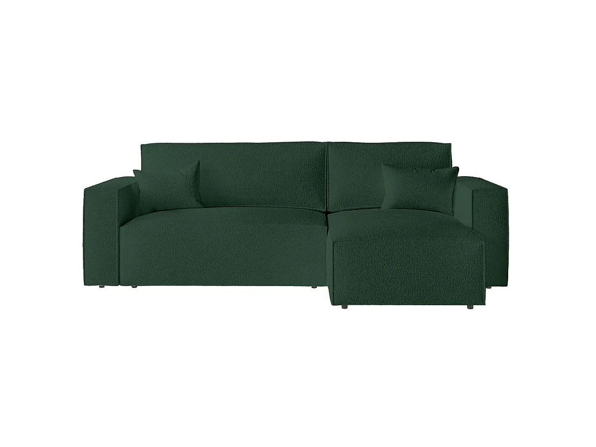 Canapé d'angle convertible 4 places avec pouf en tissu vert