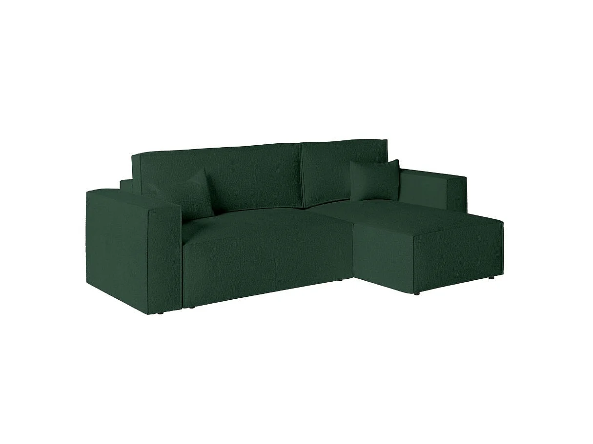 Canapé d'angle convertible 4 places avec pouf en tissu vert