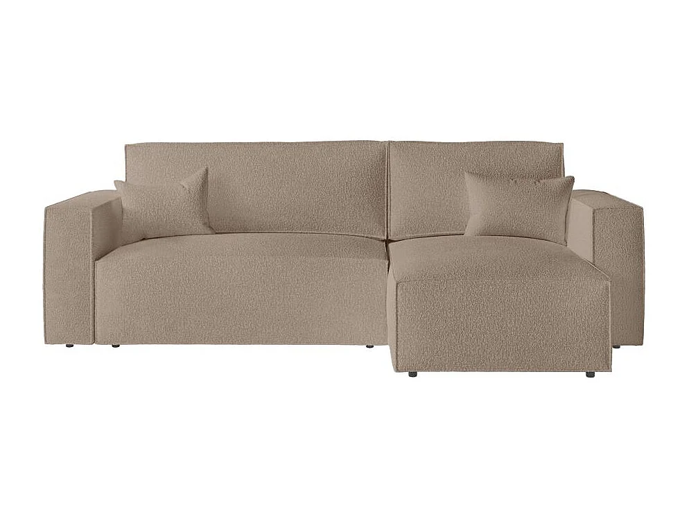 Pack - Clarisse - Canapé d'angle convertible réversible avec pouf en tissu bouclette - Taupe - L269 x 159 x 89cm - Loungitude