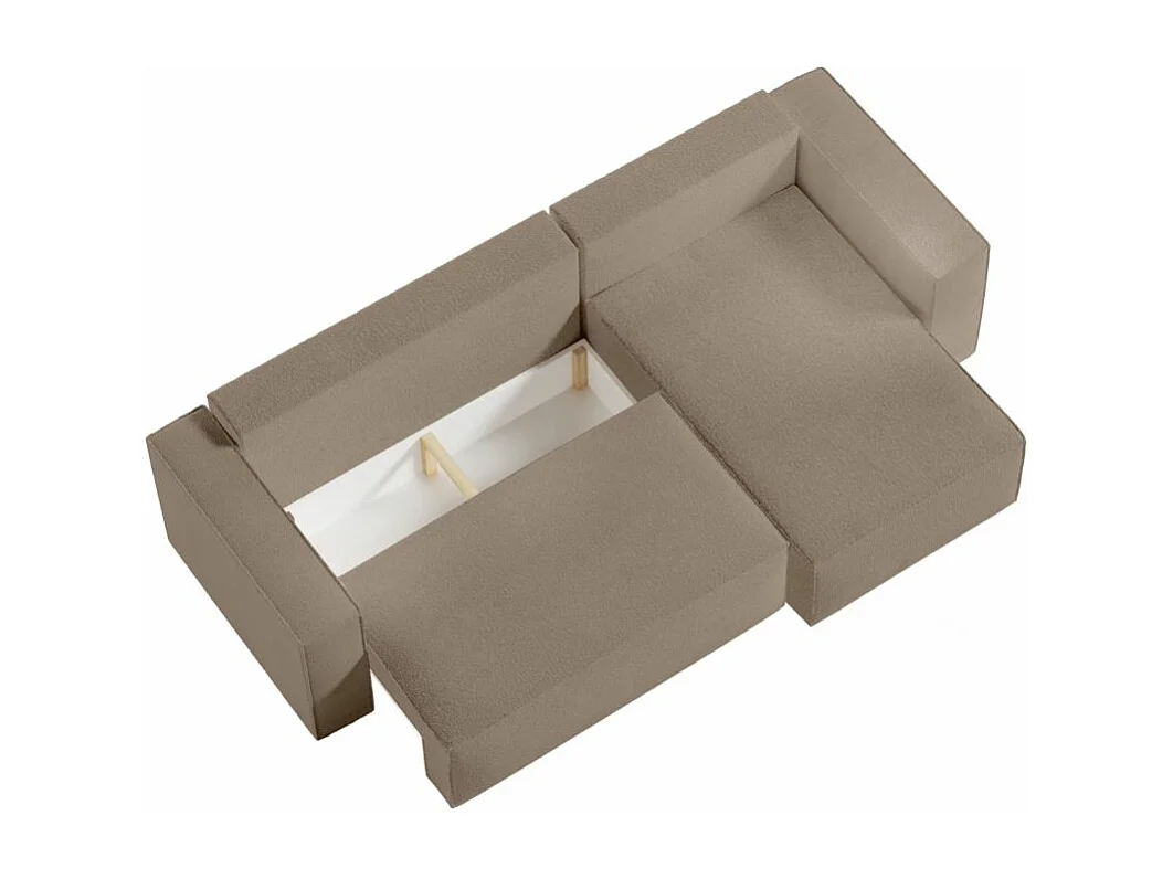 Pack - Clarisse - Canapé d'angle convertible réversible avec pouf en tissu bouclette - Taupe - L269 x 159 x 89cm - Loungitude
