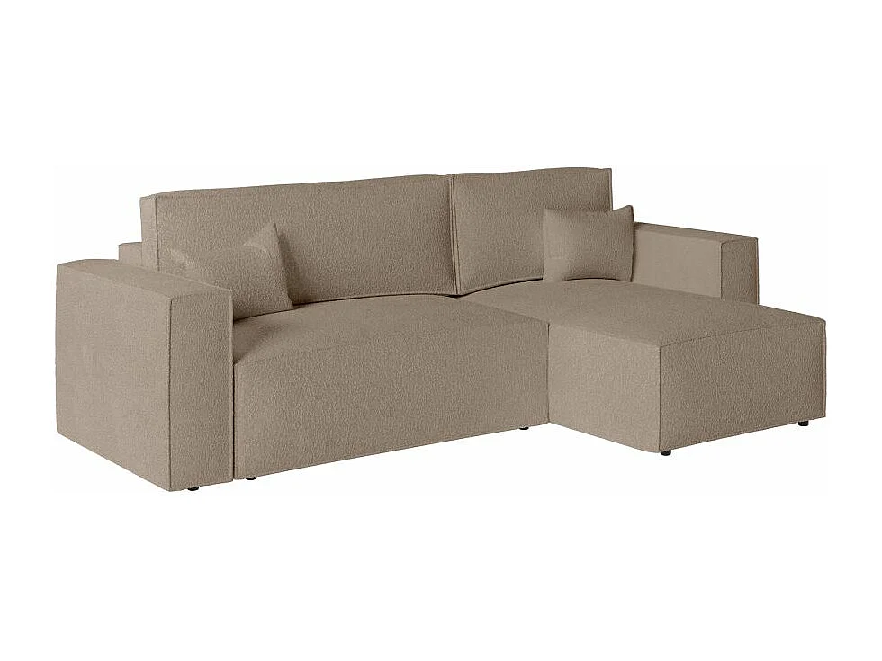 Pack - Clarisse - Canapé d'angle convertible réversible avec pouf en tissu bouclette - Taupe - L269 x 159 x 89cm - Loungitude