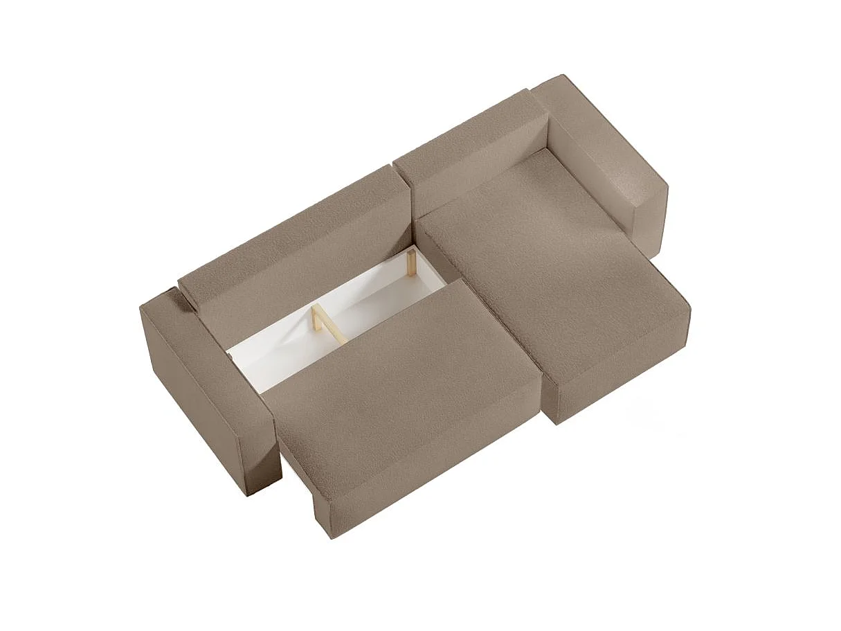 Canapé d'angle convertible 4 places avec pouf en tissu taupe
