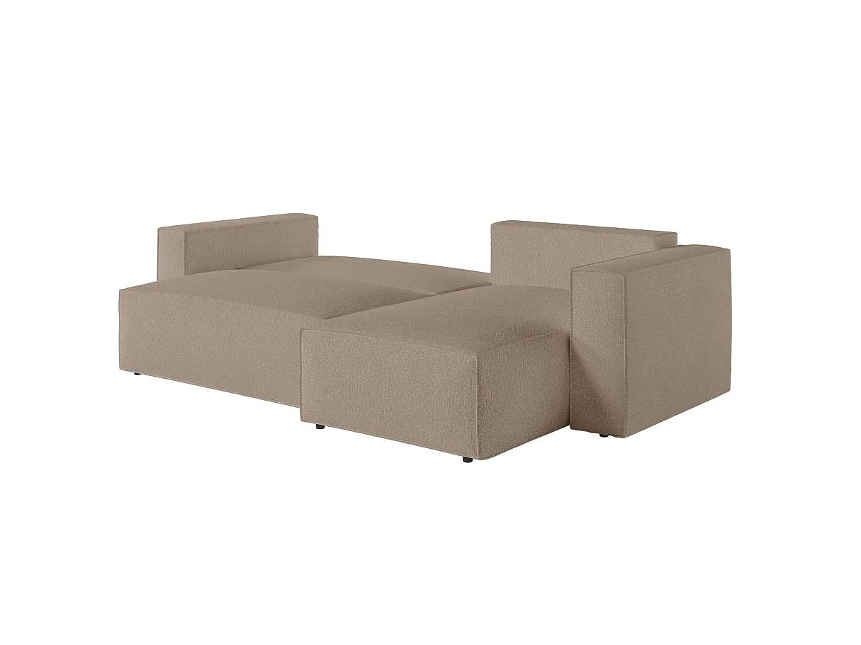 Canapé d'angle convertible 4 places avec pouf en tissu taupe