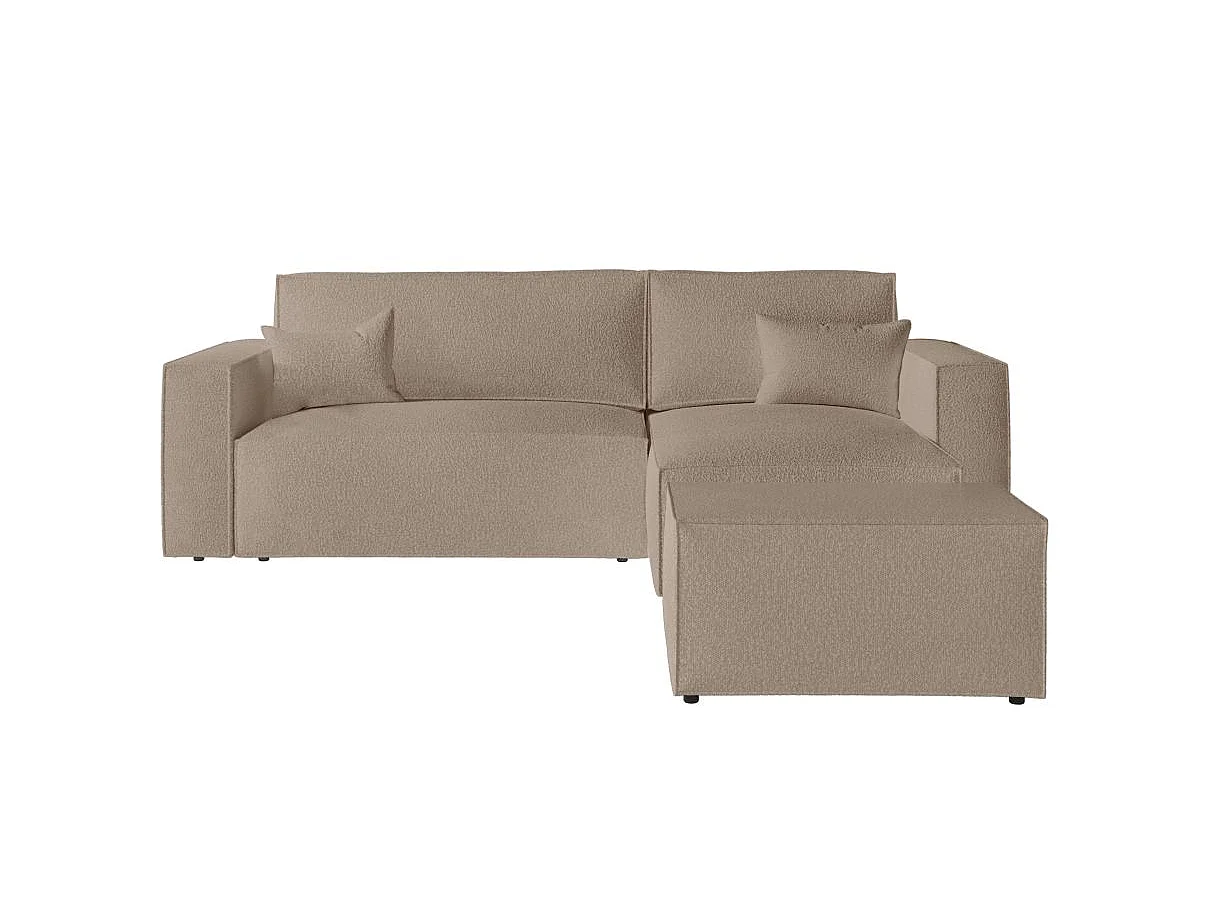 Canapé d'angle convertible 4 places avec pouf en tissu taupe