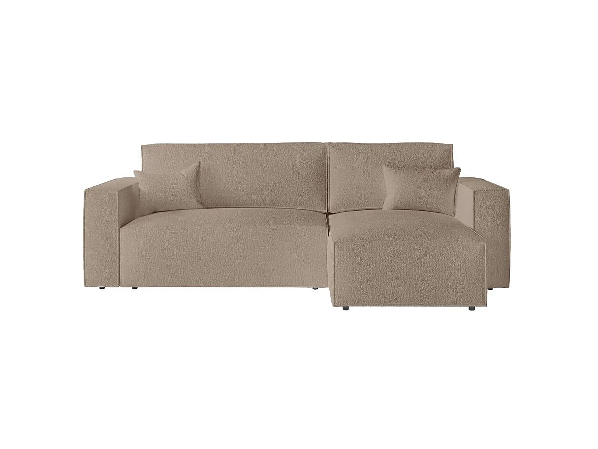 Canapé d'angle convertible 4 places avec pouf en tissu taupe