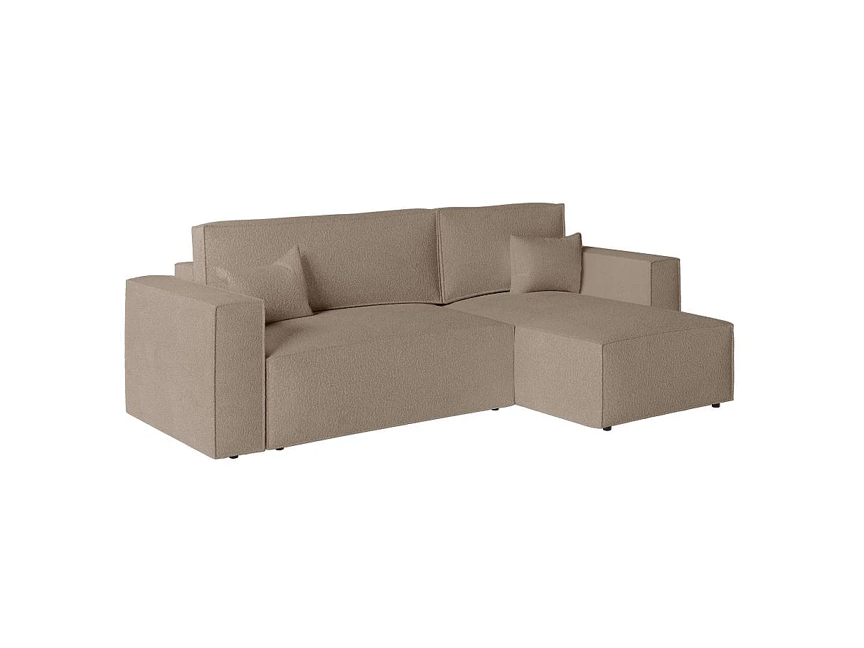 Canapé d'angle convertible 4 places avec pouf en tissu taupe