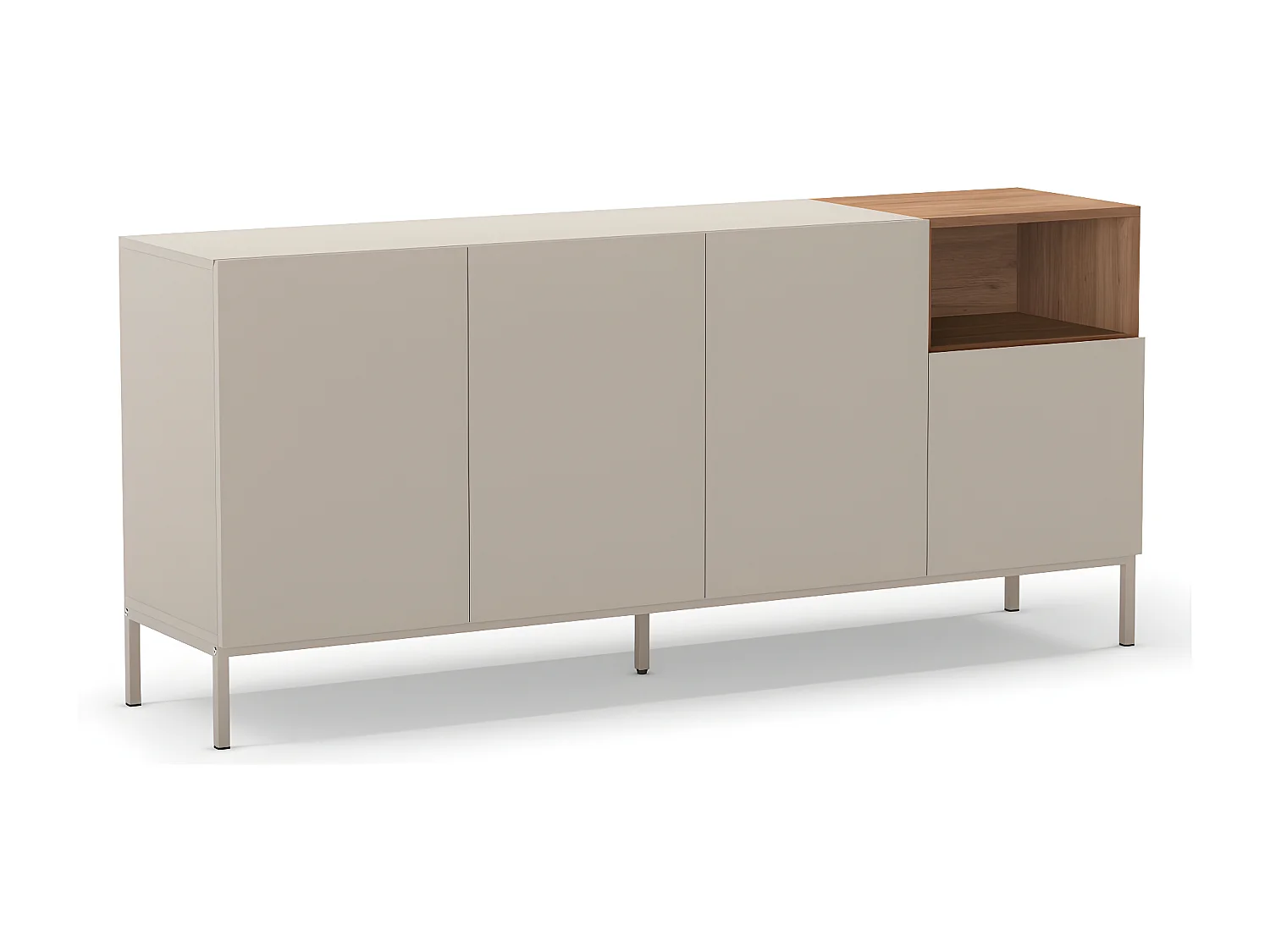 Quenor - Buffet 4 portes en bois et métal L180cm - Beige