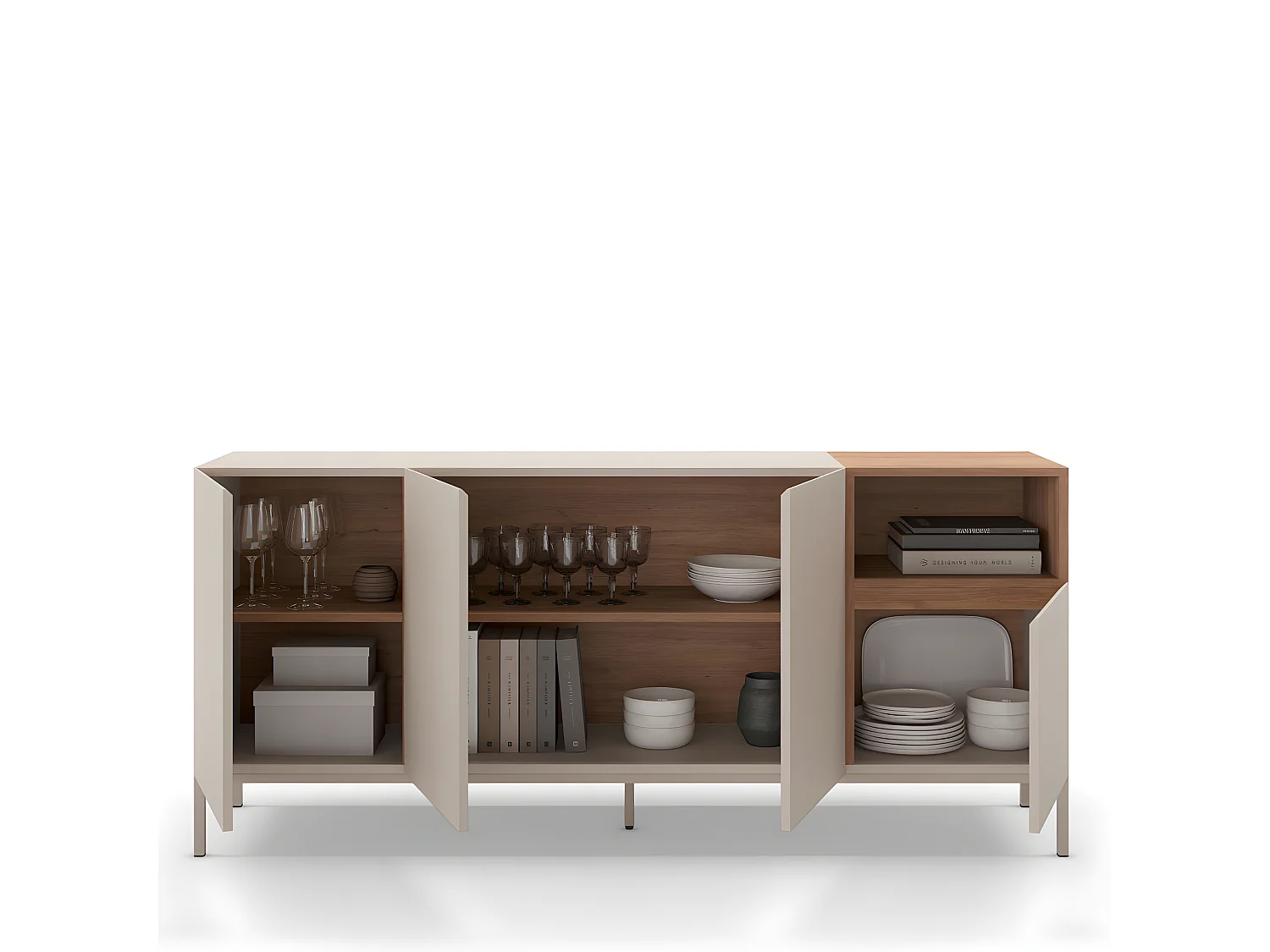Quenor - Buffet 4 portes en bois et métal L180cm - Beige