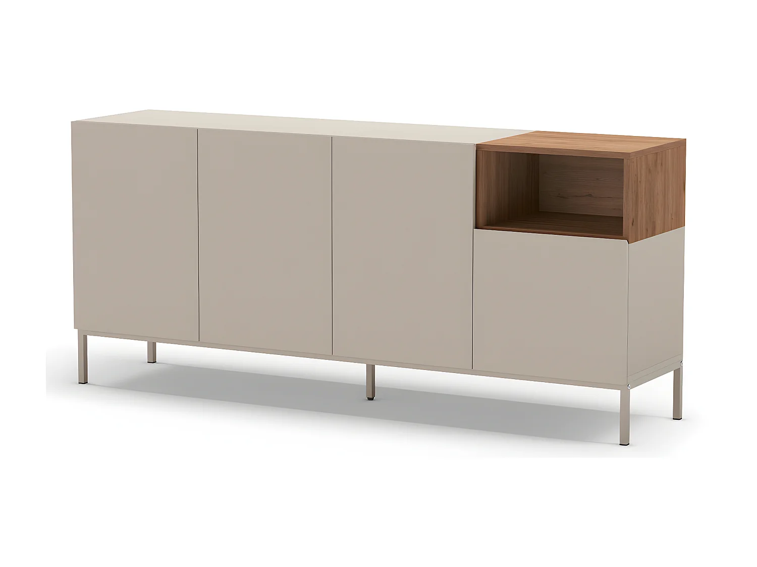 Quenor - Buffet 4 portes en bois et métal L180cm - Beige