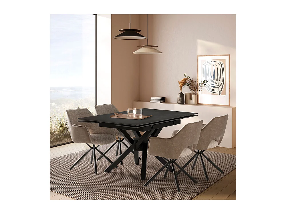 Brelyn - Table à manger extensible 6 à 8 personnes en céramique et métal 90-150x150cm - Gris foncé