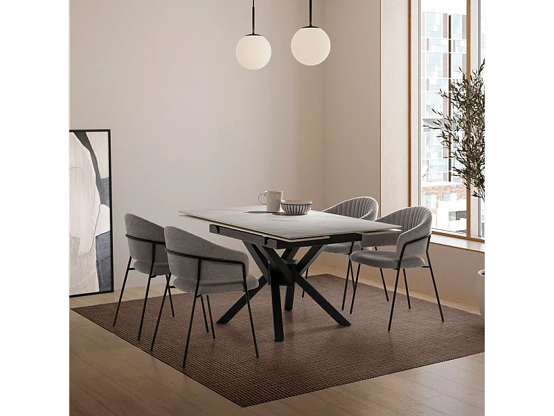 Großer ausziehbarer quadratischer Tisch für 6/8 Personen, 150 x 76 cm