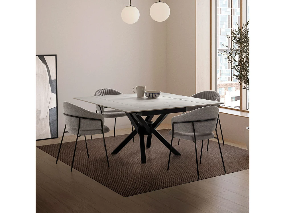 Großer ausziehbarer quadratischer Tisch für 6/8 Personen, 150 x 76 cm