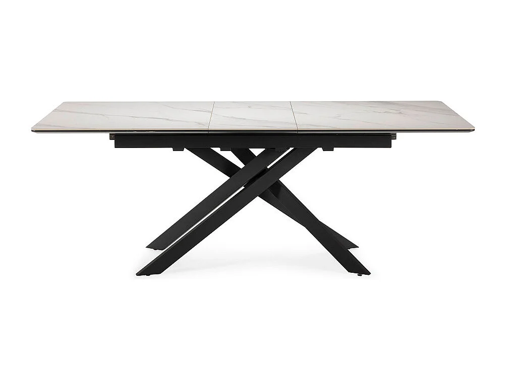 Kelmor - Table à manger extensible 6 à 8 personnes en céramique et métal 160-200x89,5cm - Blanc