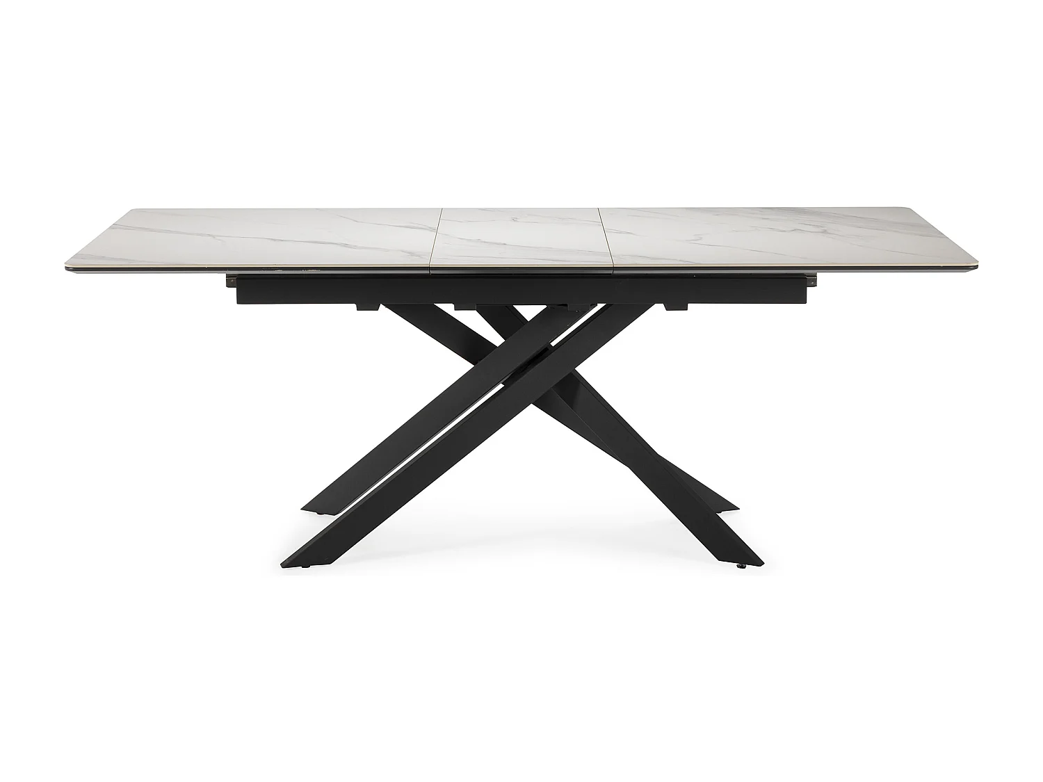 Kelmor - Table à manger extensible 6 à 8 personnes en céramique et métal 160-200x89,5cm - Blanc