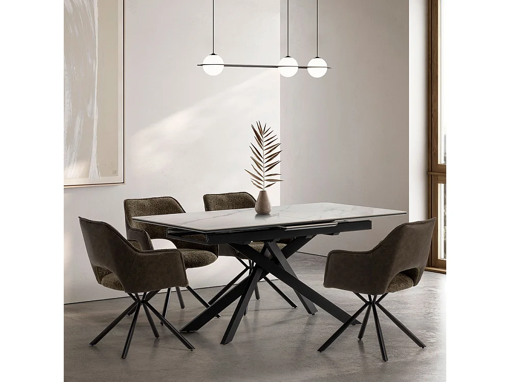 Uitschuifbare keramische tafel voor 6/8 personen wit 160/200x76 cm