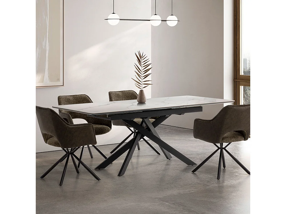 Uitschuifbare keramische tafel voor 6/8 personen wit 160/200x76 cm