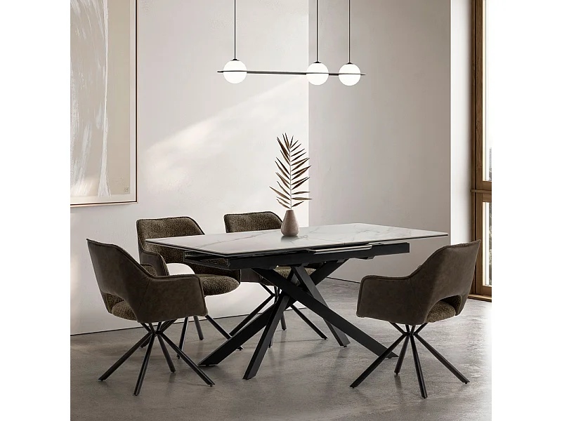 Mesa extensible de cerámica para 6/8 personas blanca 160/200x76 cm