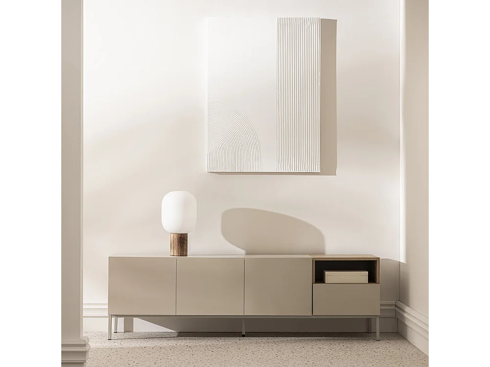 Quenor - Meuble TV 3 portes 1 tiroir en bois et métal L180cm - Beige