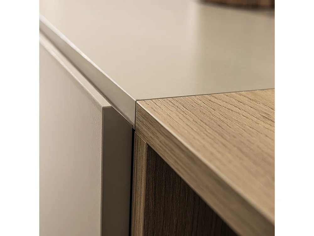 Quenor - Meuble TV 3 portes 1 tiroir en bois et métal L180cm - Beige