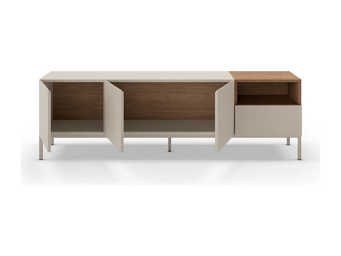 Quenor - Meuble TV 3 portes 1 tiroir en bois et métal L180cm - Beige