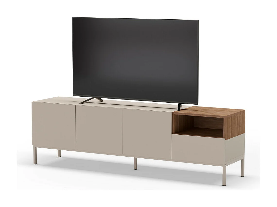 Quenor - Meuble TV 3 portes 1 tiroir en bois et métal L180cm - Beige