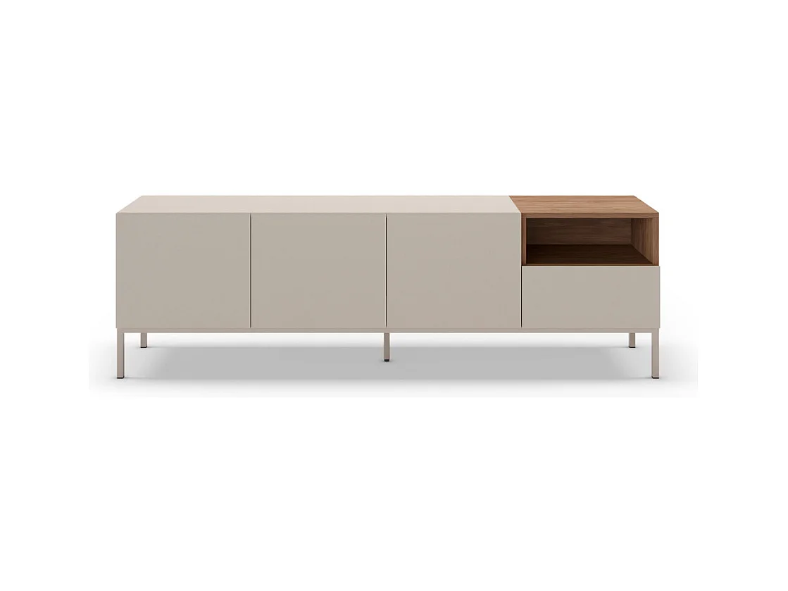 Quenor - Meuble TV 3 portes 1 tiroir en bois et métal L180cm - Beige