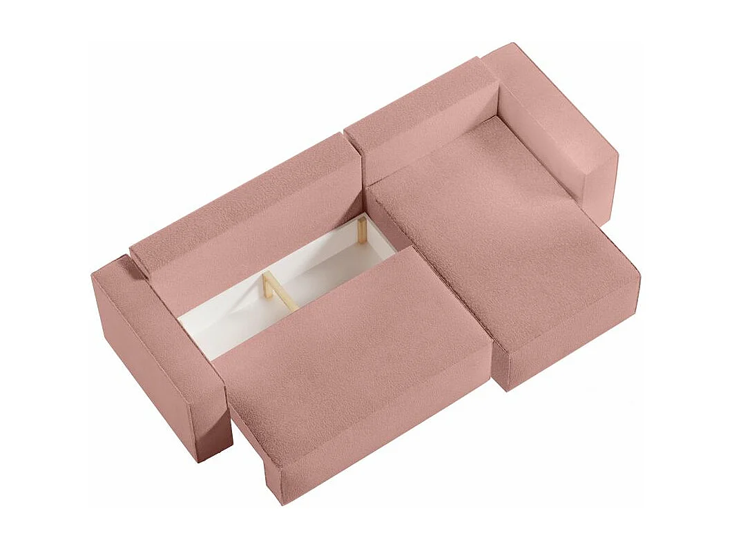Pack - Clarisse - Canapé d'angle convertible réversible avec pouf en tissu bouclette - Rose - L269 x 159 x 89cm - Loungitude