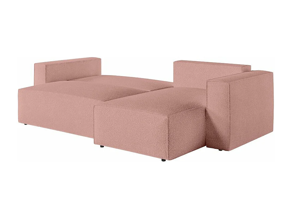 Pack - Clarisse - Canapé d'angle convertible réversible avec pouf en tissu bouclette - Rose - L269 x 159 x 89cm - Loungitude