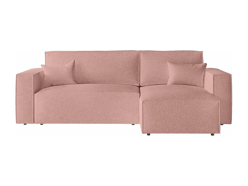 Pack - Clarisse - Canapé d'angle convertible réversible avec pouf en tissu bouclette - Rose - L269 x 159 x 89cm - Loungitude